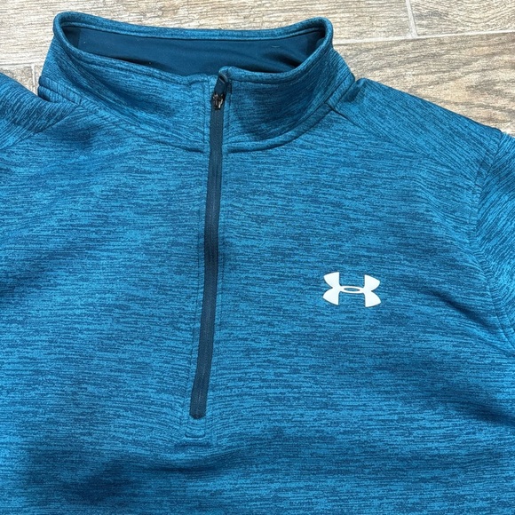 UNDER ARMOUR Fleece Quarter Zip Sweatshirt Sz L Blue Topaz Sweater Athletic - Picture 7 of 9
